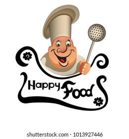 The logo on a white background with the words Happy Food and head cooks