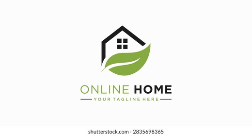 Logo of online home with leaf