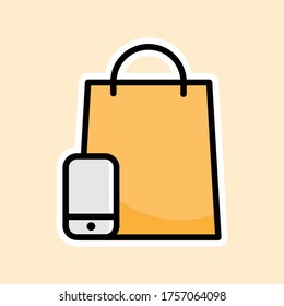 logo or online shop icon that has a shopping bag and smartphone