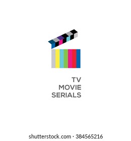 Logo for online TV, movie, serials, open clapperboard, vector illustration.