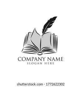 Logo open book with feather. Bookstore icon. Isolated on a white background. Vector illustration.EPS 10