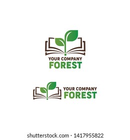 Logo open book and green sprout. Symbol of knowledge, ecology, forest. Vector logo for your company.