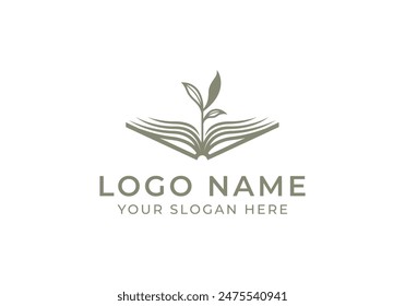 Logo Open book with sprout plant in the middle. Logo floral, Minimalist, Botanical. Editable file