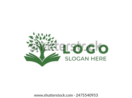 Logo Open book with Tree plant in the middle. Logo Nature, Minimalist, Botanical. Editable file