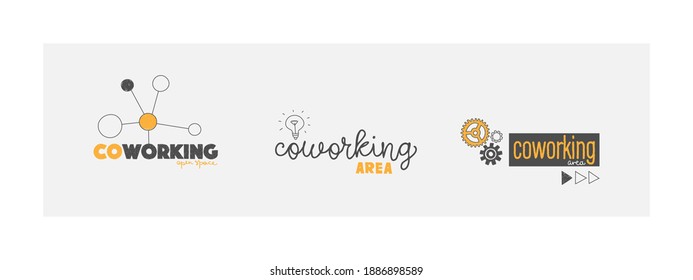 Logo Options For Coworking. Co-work, Coworking Space, Collaboration Office. Vector Illustrations In Hand-drawn Style.