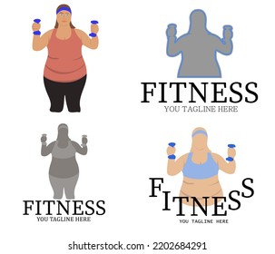 logo options for fitness gym woman with dumbbells in sport isolated font and sign illustration vector graphic