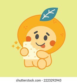 Logo of an orange mascot character eating bread for a retro vintage cartoon-style business icon