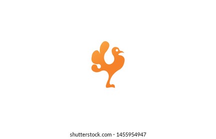 logo orange rooster. the bird is on its feet. chicken in profile, yellow household animal, symbol with poultry, logo with chicken. - vector