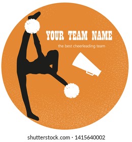 Logo orange, silhouette cheerleader girls with pompoms.Cheerleading teams web banner.