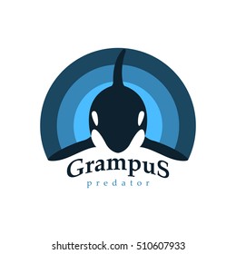 Logo orca whale. Isolated white background. Grampus predator. Template for your business company. Creative abstract colorful. Vector illustration.