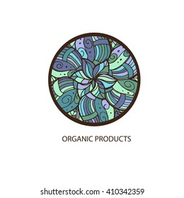Logo organic product with mandala. Vector