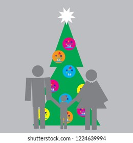 Logo for the orphanage. Christmas and New Year. Silhouette mother with baby and husband. Card of happy mothers day. Abstract vector logos of people for social groups.