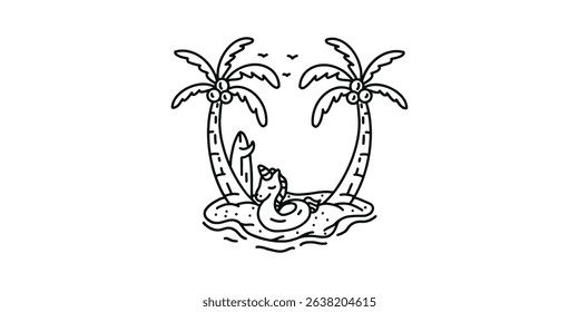 logo outline beach illustration vector