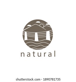 logo outline nature illustration mountains and rivers design vector template ornament abstract