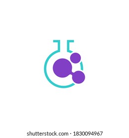 Logo Outline Of A Round Beaker With Chemical Molecules Cutting The Outline