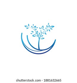 logo outline tree illustration with color design vector template