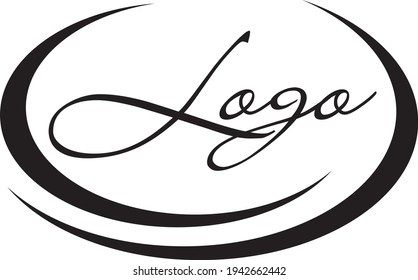 Logo In Oval Frame. Vector Art. Hand-drawn. Stylish Element.