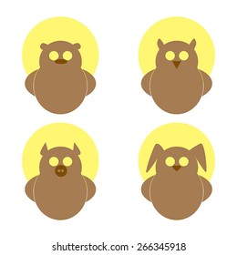 Logo owl, bear, hare, pig on a yellow circle