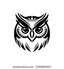﻿Vector logo of an owl, black and white, simple design.