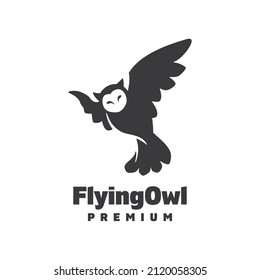Logo, an owl icon flying up. Shadow of an owl, a black shape with straightened wings