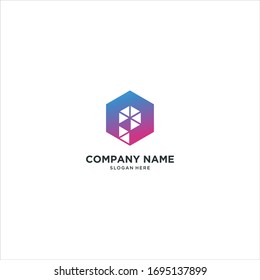 logo hexagonal. derecha, izquierda, arriba y abajo. Iconos de entrega, Web, tecnología, Digital, Marketing, Red. concepto de construcción. -vector