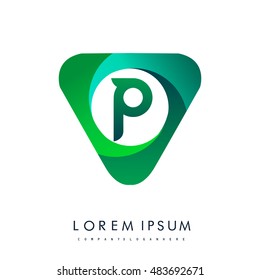 Logo P letter, green colored in the triangle shape, Vector design template elements for your application or company identity.
