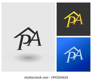 Logo PA initial monogram home shape. beach restaurant premium logo.