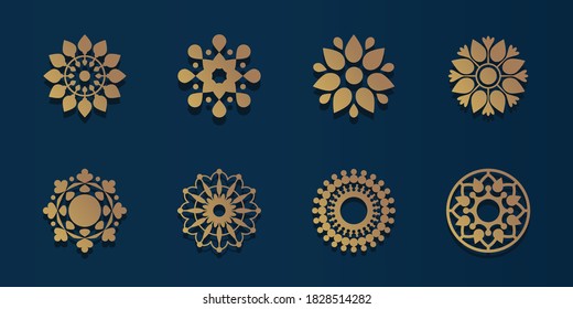 Logo pack geometry and gold mandalas for fancy decorations and ornaments.Premium Vector