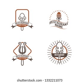 LOGO PACK, ICON RESTAURANT. WITH A SPOON OR FORK, LINE ART, SIMPLE