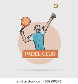 Logo paddle sport: Man hitting paddle ball. Vector