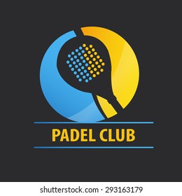 Logo paddle in two colors. Yellow and blue on dark gray background.