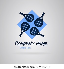 Logo padel with four rackets on a blue background. Vector