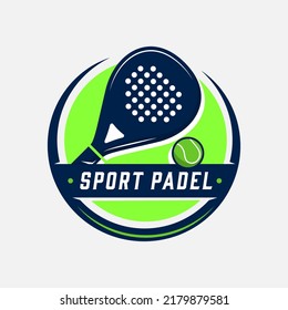 Logo para deportes de padel con icono de raqueta y bola