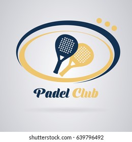 Logo padel tennis: Racquets to play the paddle. Yellow and blue. Vector image