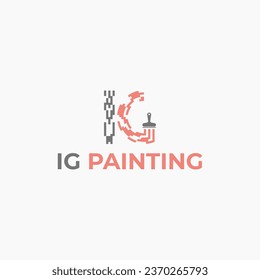 Logo of a paint brush painting two letters in a dotted style.