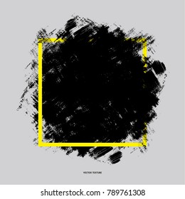 Logo paint template. Black grunge brush strokes texture. Acrylic hand drawn poster over square frame vector. Original rough paper design for cover, logo and banner.