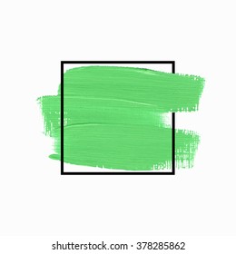 Logo paint template. Original grunge brush paint texture design acrylic stroke poster over square frame vector. Original rough paper hand painted vector. Perfect design for headline, logo and banner.