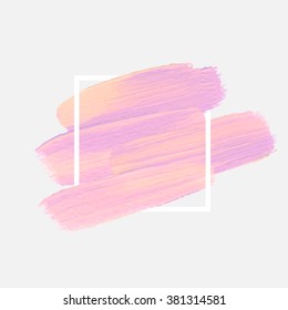 Logo paint template. Original grunge brush paint texture design acrylic stroke poster over square frame vector. Original rough paper hand painted vector. Perfect design for headline, logo and banner.