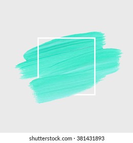 Logo paint template. Original grunge brush paint texture design acrylic stroke poster over square frame vector. Original rough paper hand painted vector. Perfect design for headline, logo and banner.
