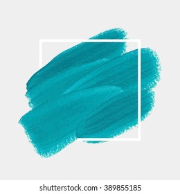 Logo paint template. Original grunge brush paint texture design acrylic stroke poster over square frame vector. Original rough paper hand painted vector. Perfect design for headline, logo and banner.