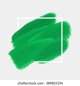 Logo paint template. Original grunge brush paint texture design acrylic stroke poster over square frame vector. Original rough paper hand painted vector. Perfect design for headline, logo and banner.
