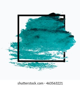 Logo paint template. Original grunge brush paint texture design acrylic stroke poster over square frame vector. 