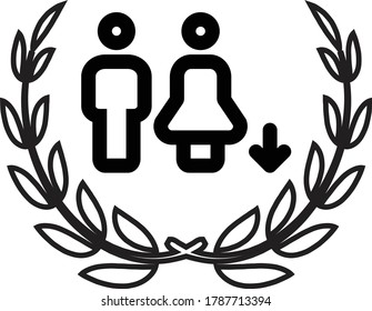 Das Logo eines Paares von Menschen mit Pfeilen nach oben und einem Blumenstrauß