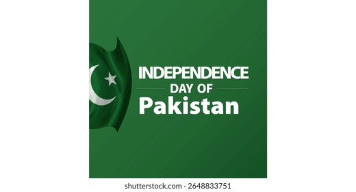 El logotipo presenta de manera prominente el texto "DÍA DE LA INDEPENDENCIA DE Pakistán" en blanco, sobre un fondo verde vibrante. A la izquierda, una bandera pakistaní estilizada ondeando.