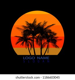 logo of  palm and coconut trees, Summer holidays design Labels, Badges, emblem, vector illustration, Vector illustration vintage style. 