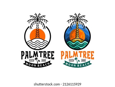 Logo Palm Tree Beach circle Vector Illustration Template with Simple Elegant Design Good for Any Industry
