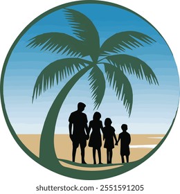 A logo of a palm tree with the silhouette of a family of four standing beneath it. The tree has green leaves and is set against a clear blue sky. The family members are in profile view. 