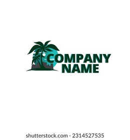 Logo Con Palm Tree. Diseño De Logotipos Sencillos Y Inteligentes Con Color Verde Frasco.