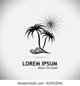 logo palm trees sun wave. Vector