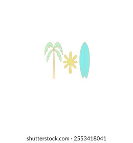 Logo of palm tree,sun and surfboard